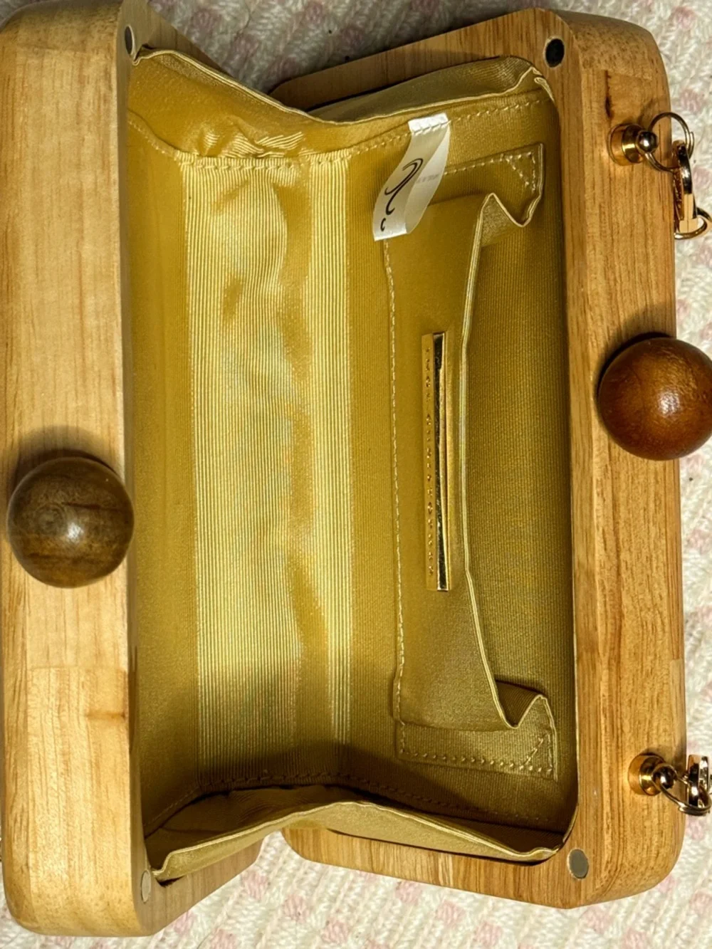Unique Wooden Box Kisslock Clutch with Gold Chain by Inge Christopher